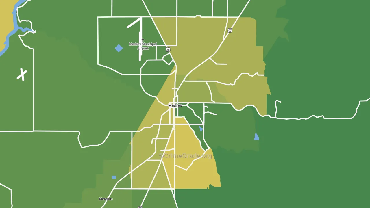Madras, OR Map of Vehicle Theft Rates