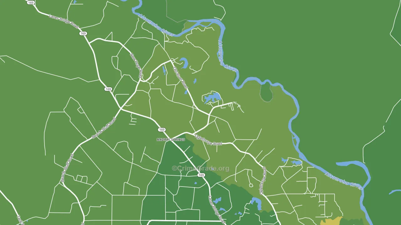 Madray Springs, GA Map of Vehicle Theft Rates
