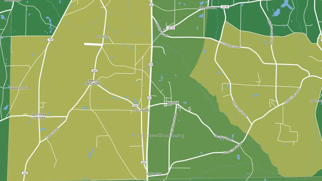 Madrid, AL Map of Vehicle Theft Rates