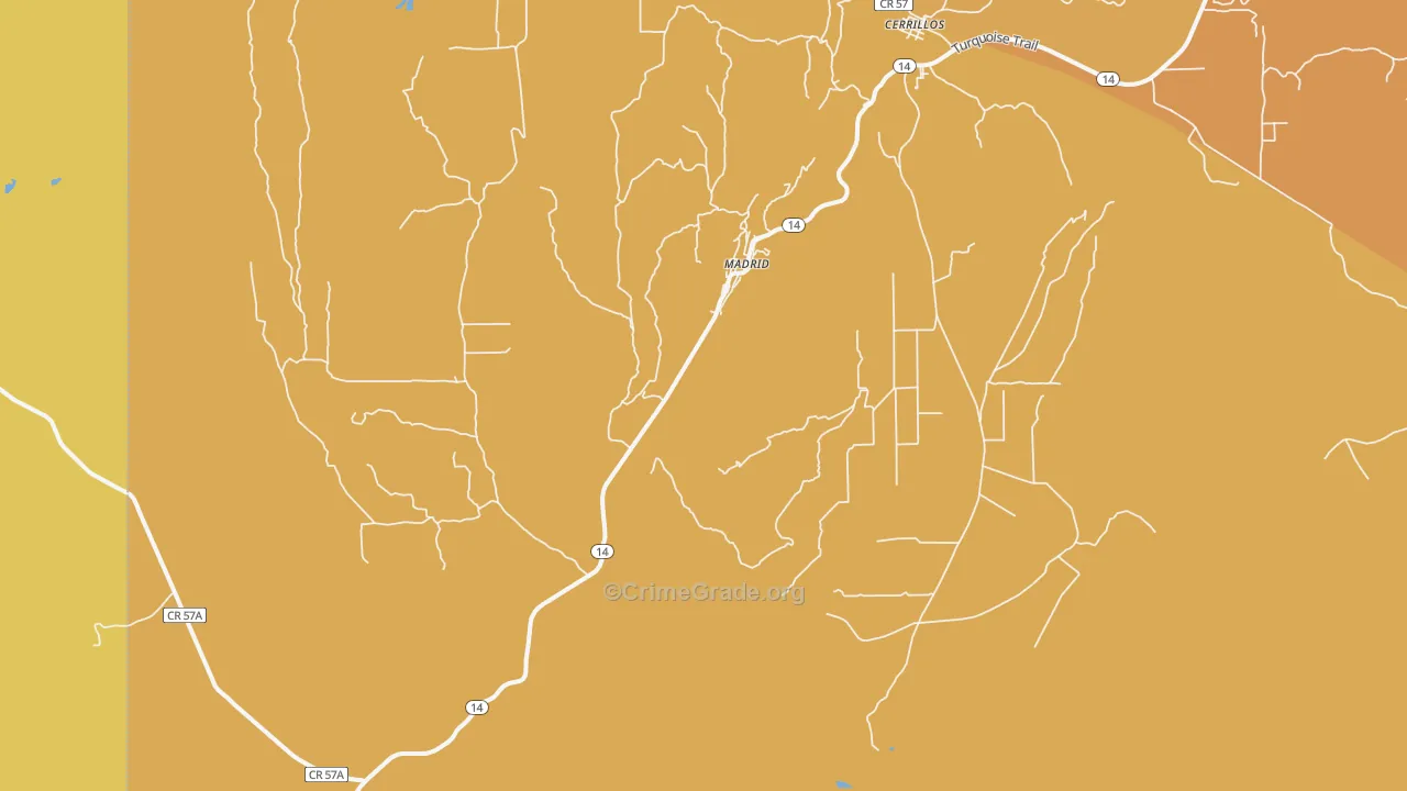 Madrid, NM Map of Vehicle Theft Rates