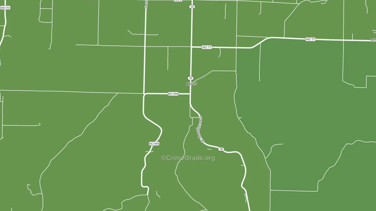 Madry, MO Map of Vehicle Theft Rates