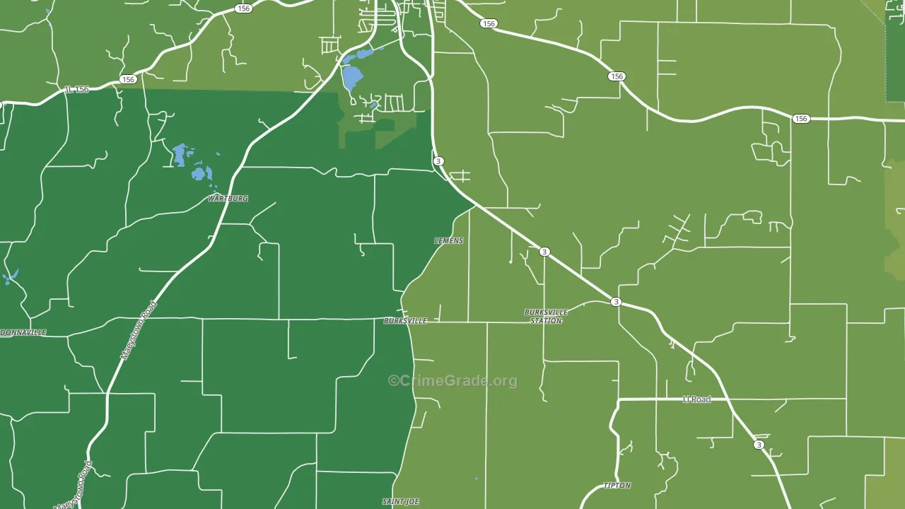 Maeystown, IL Map of Vehicle Theft Rates