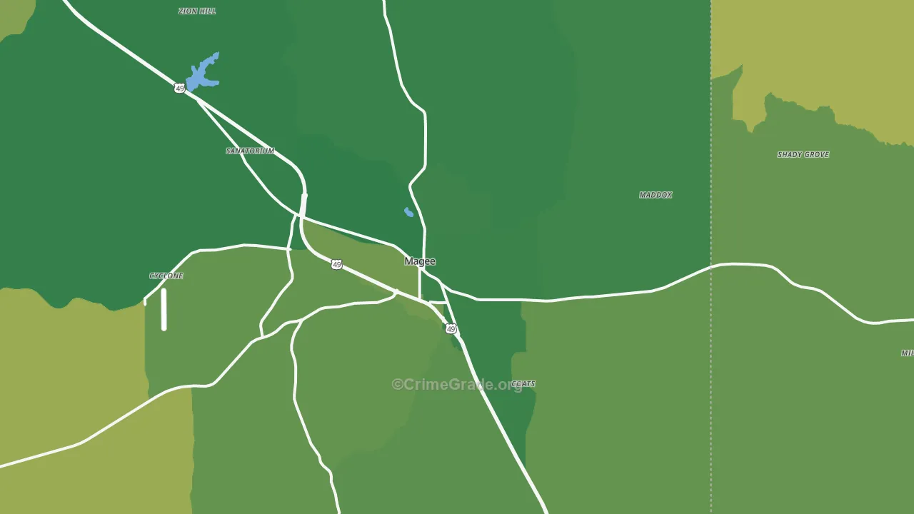 Magee, MS Map of Vehicle Theft Rates