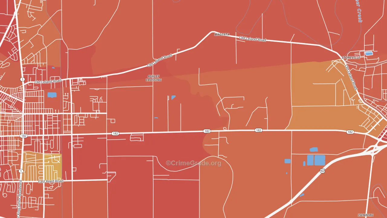 Magenta, MS Map of Vehicle Theft Rates