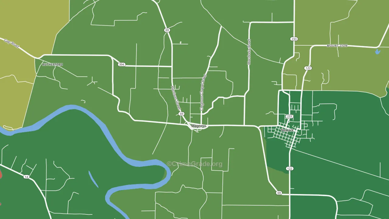 Magness, AR Map of Vehicle Theft Rates