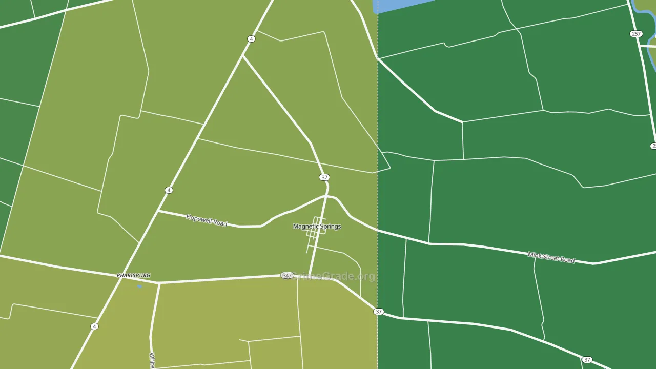 Magnetic Springs, OH Map of Vehicle Theft Rates