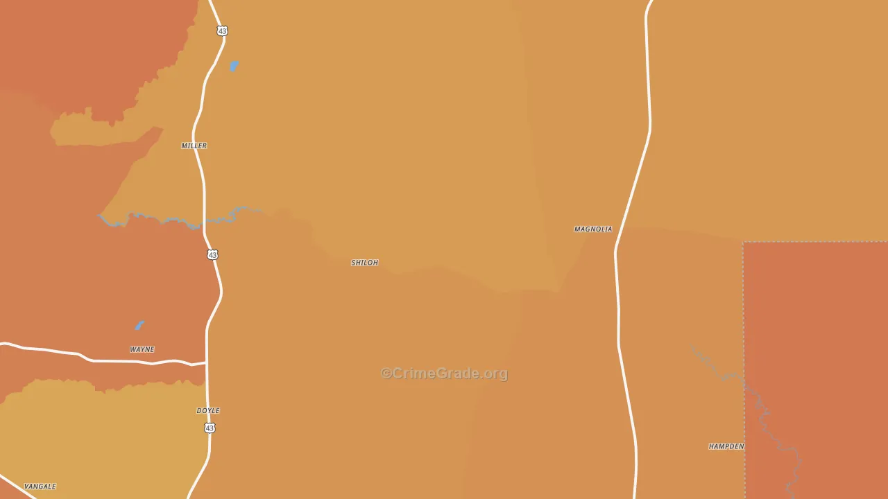 Magnolia, AL Map of Vehicle Theft Rates