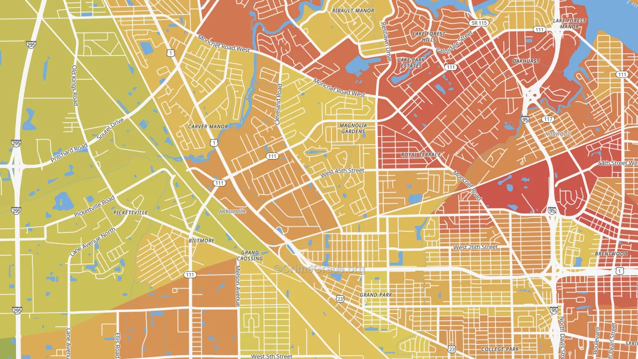 Magnolia Gardens, Jacksonville, FL Map of Vehicle Theft Rates