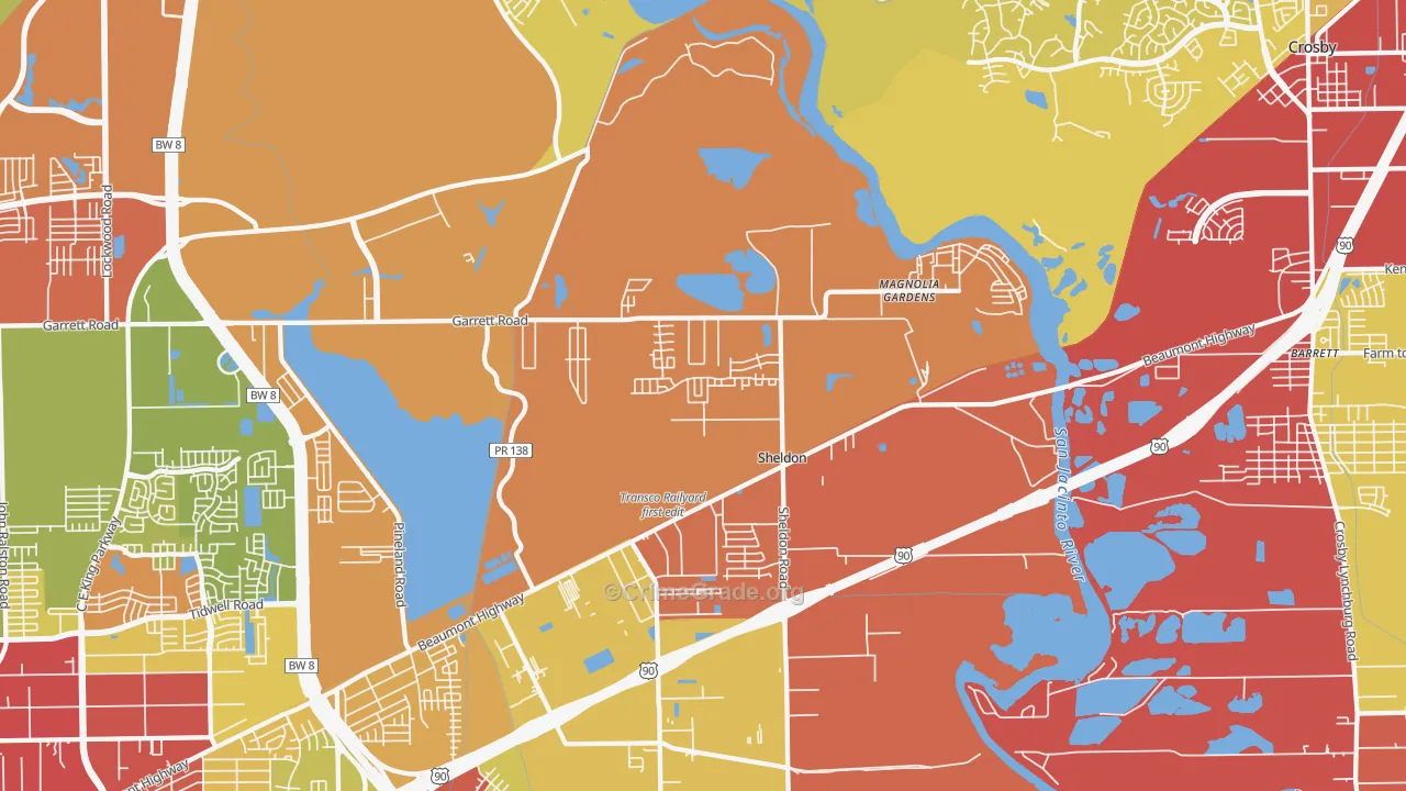 Magnolia Gardens, TX Map of Vehicle Theft Rates