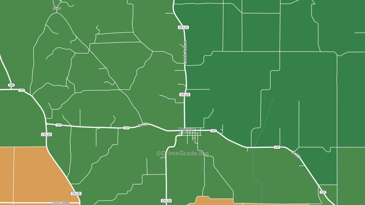 Magnolia, IA Map of Vehicle Theft Rates
