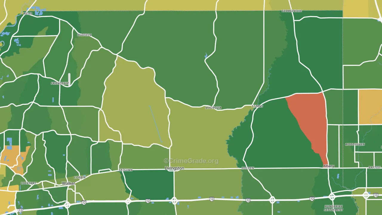 Magnolia, LA Map of Vehicle Theft Rates