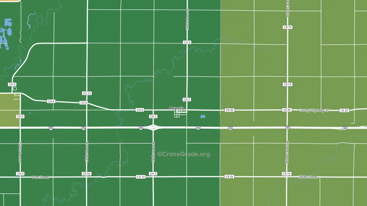 Magnolia, MN Map of Vehicle Theft Rates