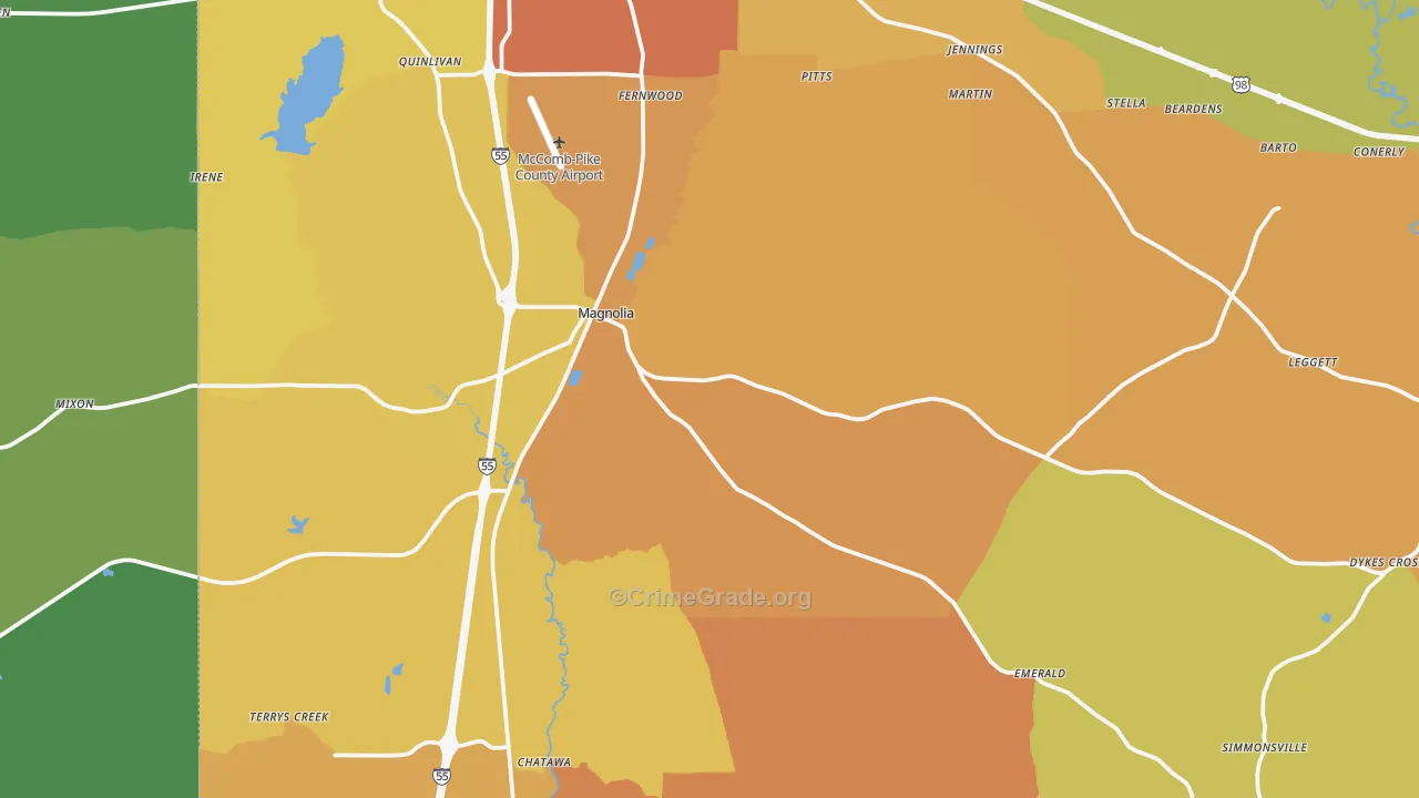 Magnolia, MS Map of Vehicle Theft Rates