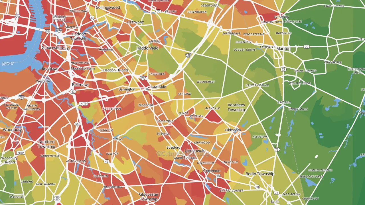 Magnolia, NJ Map of Vehicle Theft Rates
