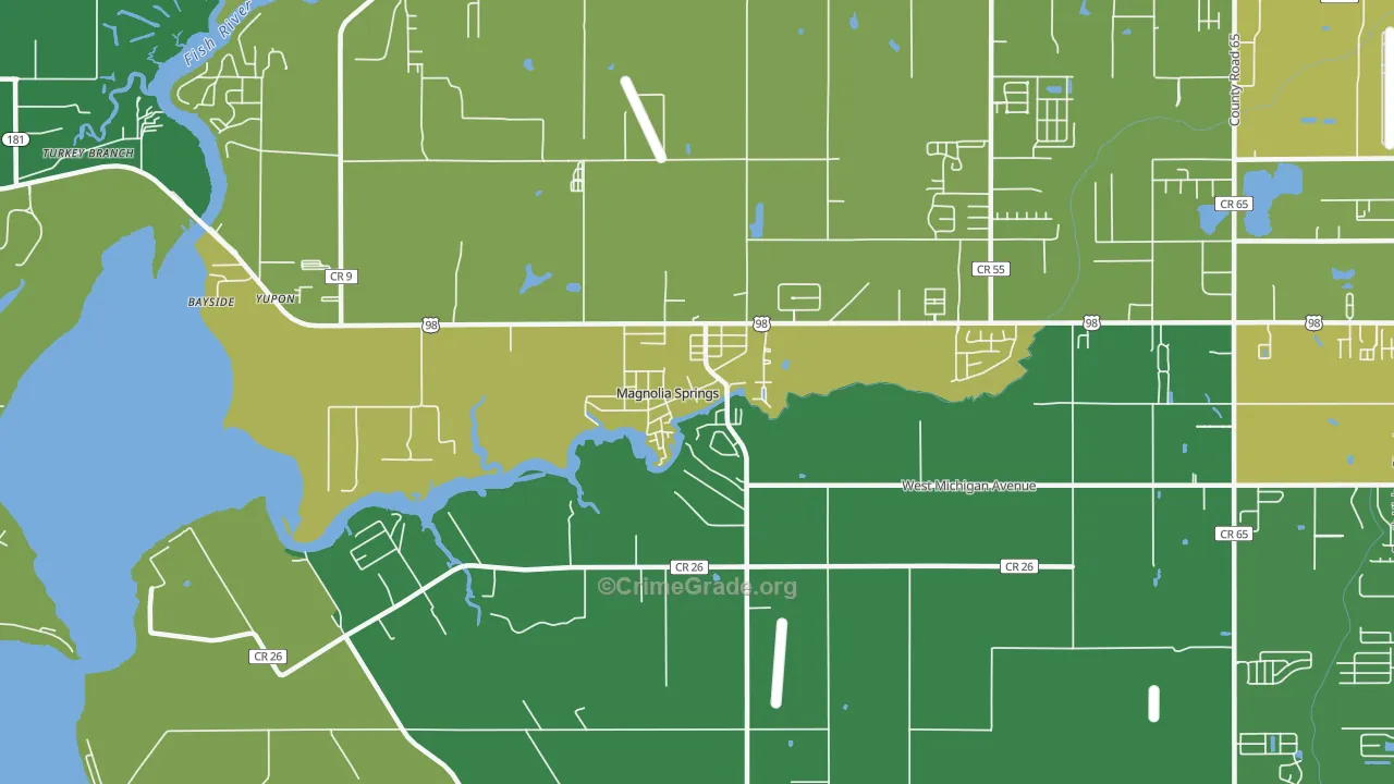 Magnolia Springs, AL Map of Vehicle Theft Rates