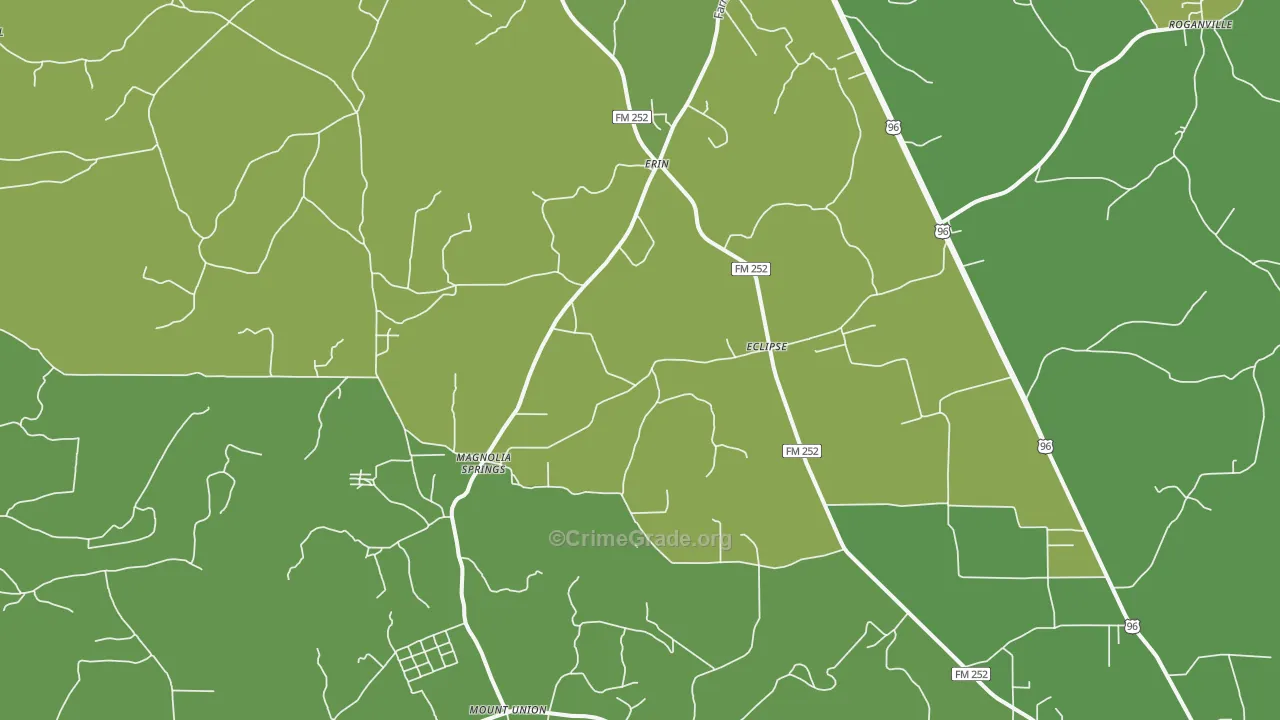 Magnolia Springs, TX Map of Vehicle Theft Rates