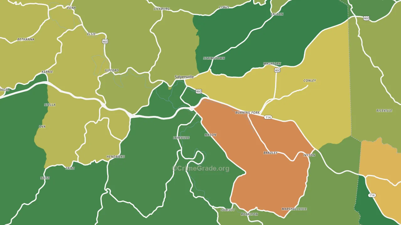Magoffin County, KY Map of Vehicle Theft Rates