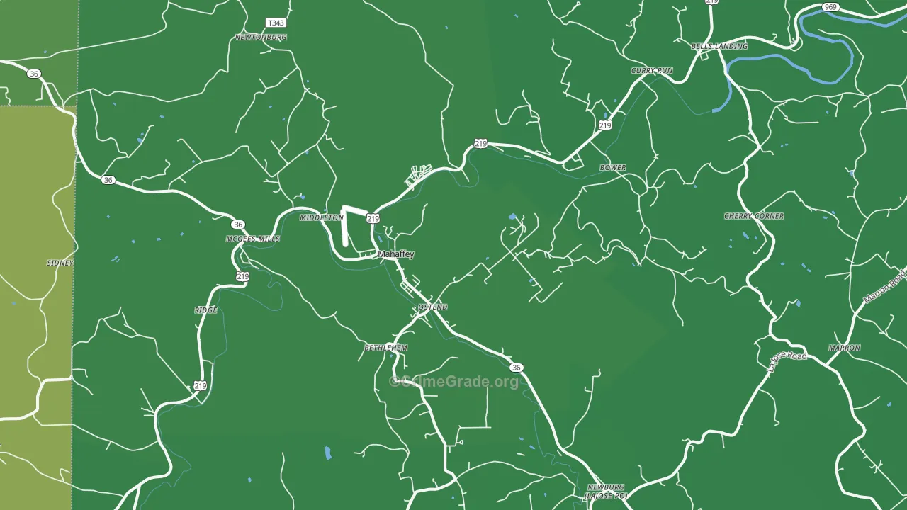Mahaffey, PA Map of Vehicle Theft Rates