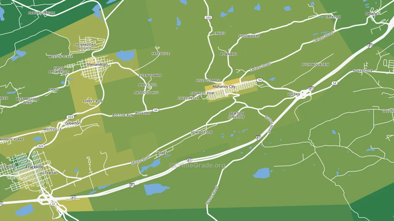 Mahanoy City, PA Map of Vehicle Theft Rates