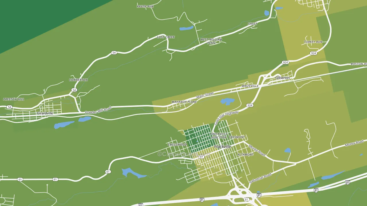 Mahanoy Plane, PA Map of Vehicle Theft Rates