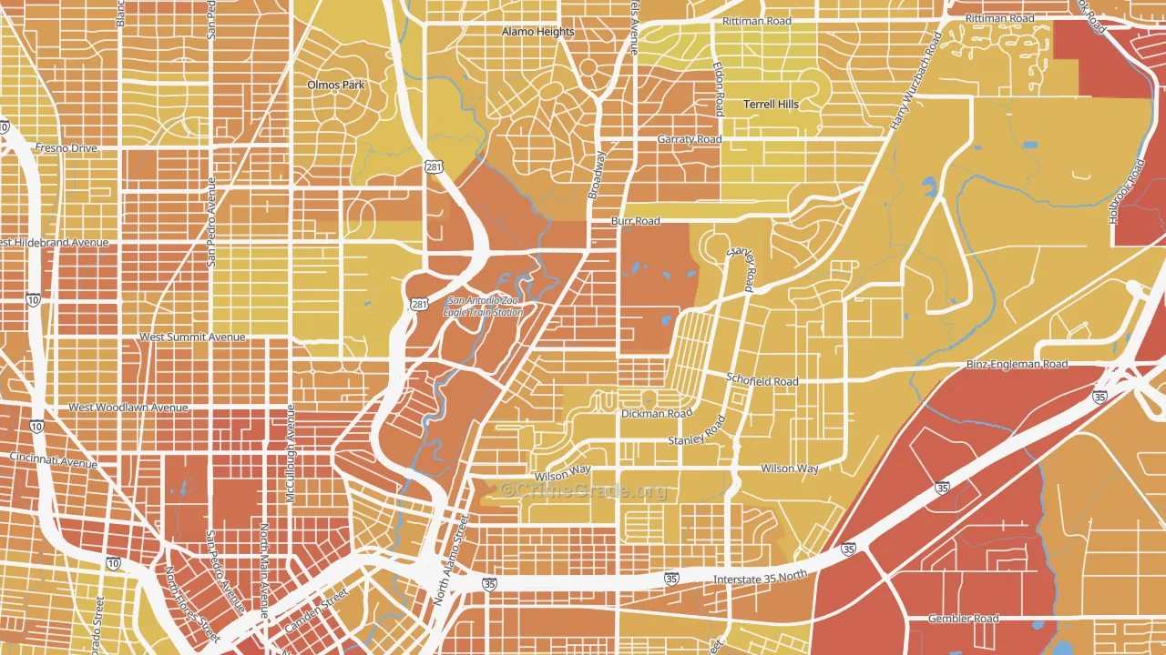 Mahncke Park, San Antonio, TX Map of Vehicle Theft Rates