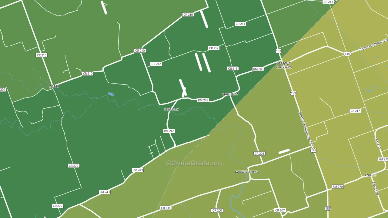 Mahomet, TX Map of Vehicle Theft Rates