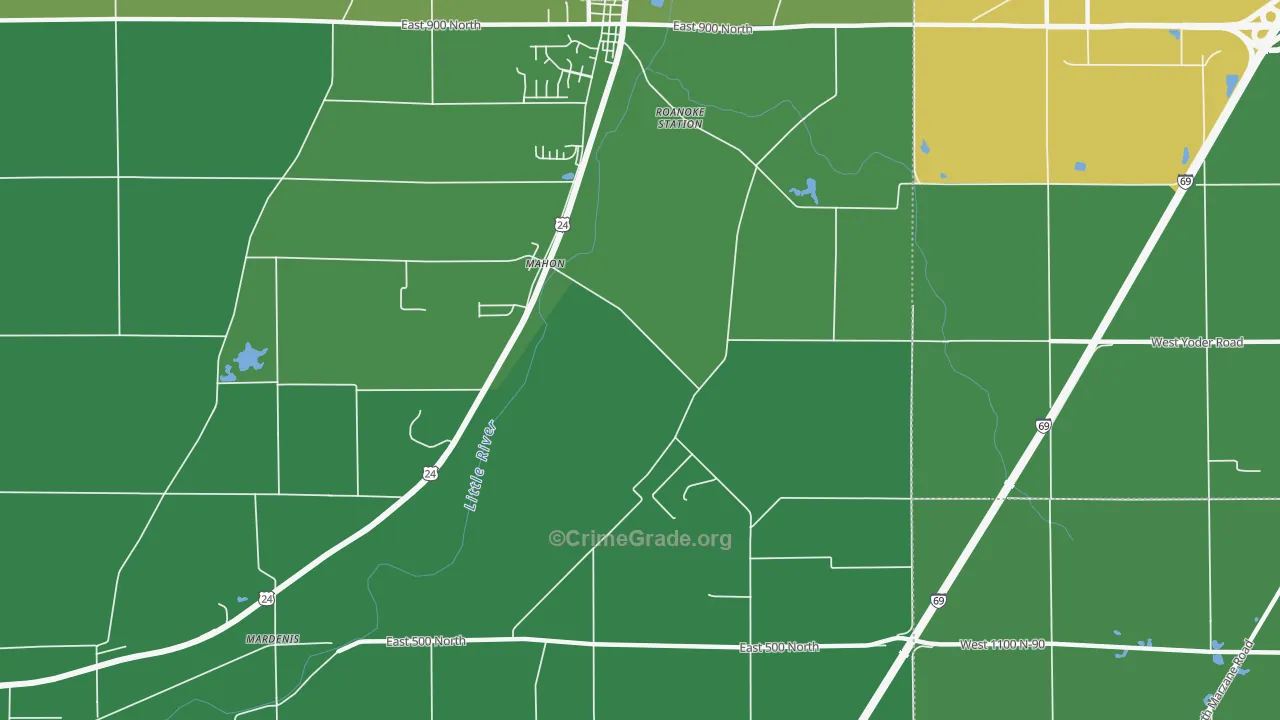 Mahon, IN Map of Vehicle Theft Rates