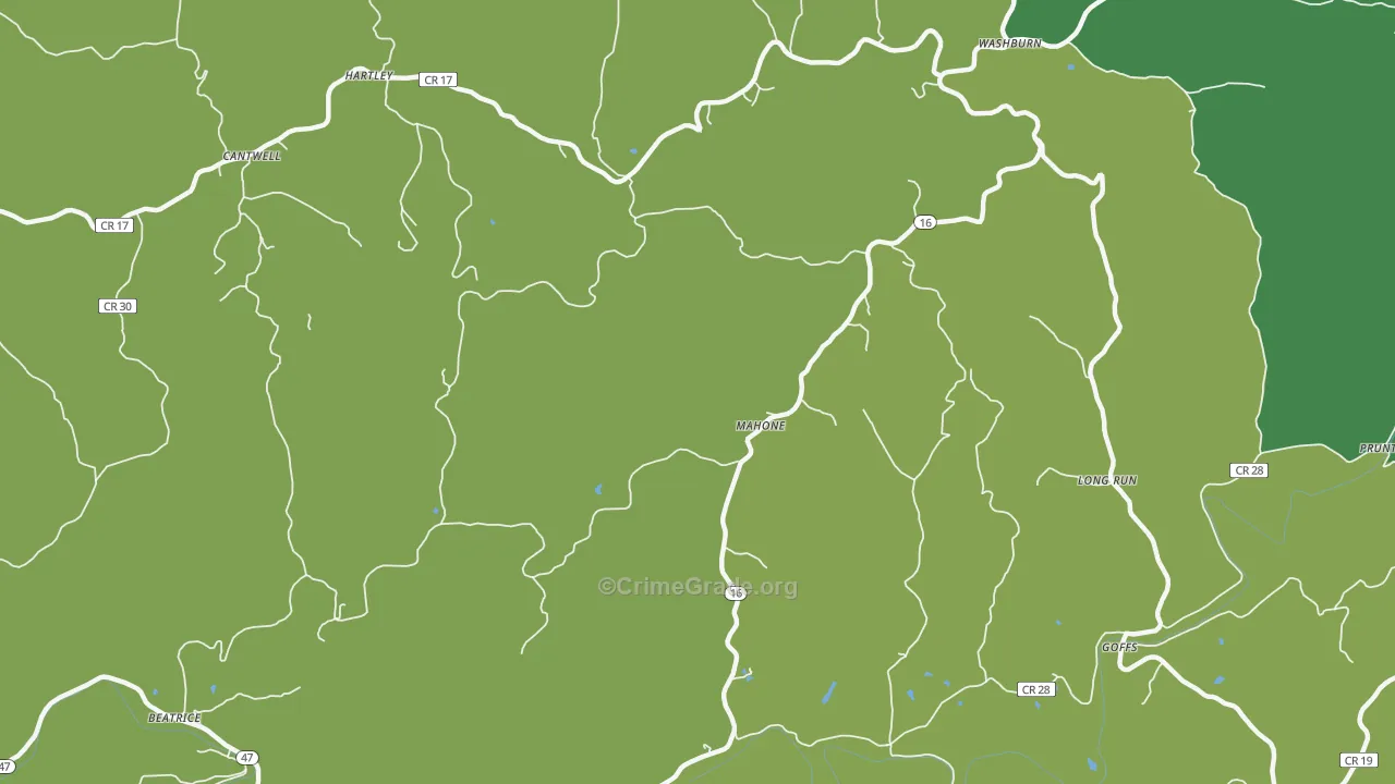 Mahone, WV Map of Vehicle Theft Rates