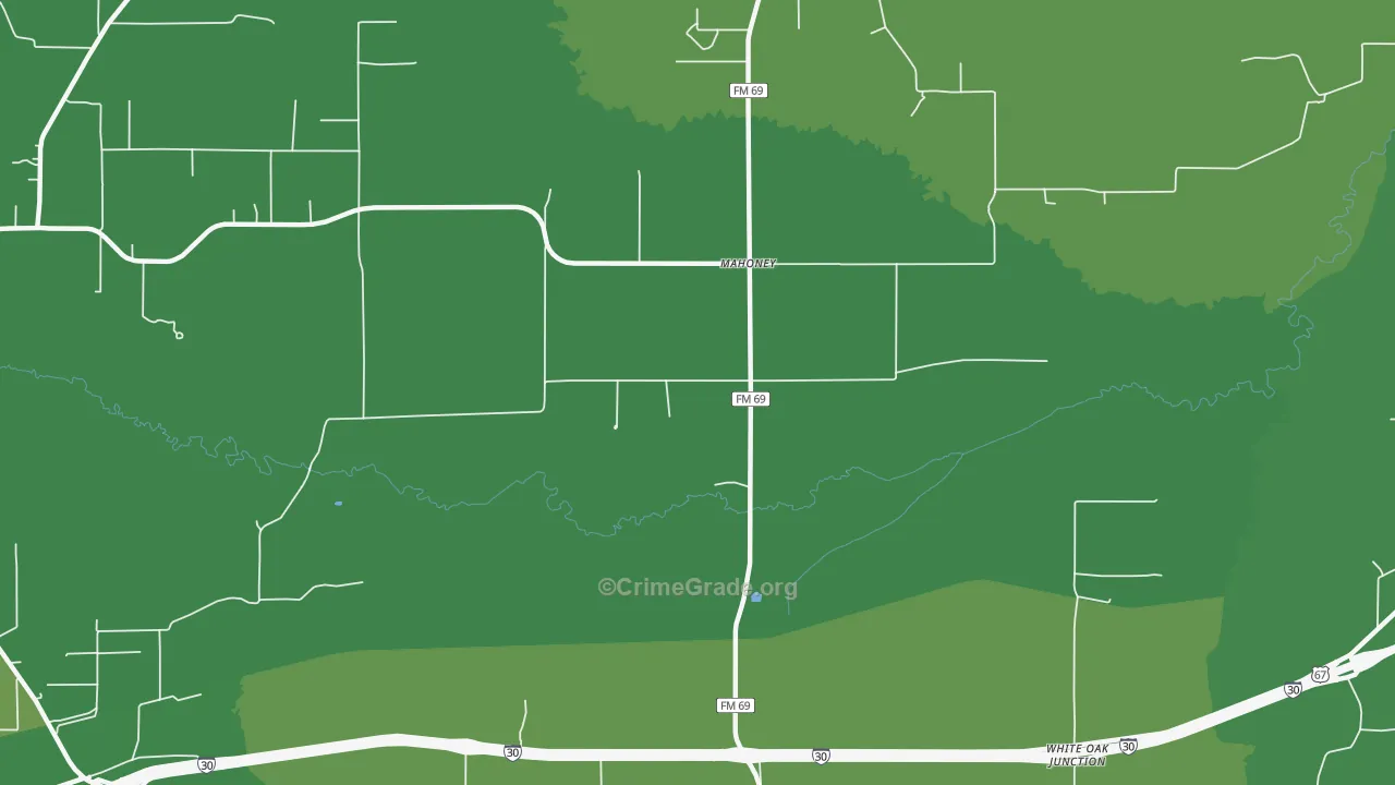 Mahoney, TX Map of Vehicle Theft Rates