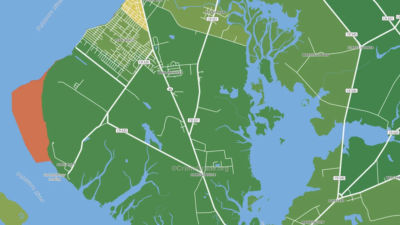 Mahoneyville, NJ Map of Vehicle Theft Rates