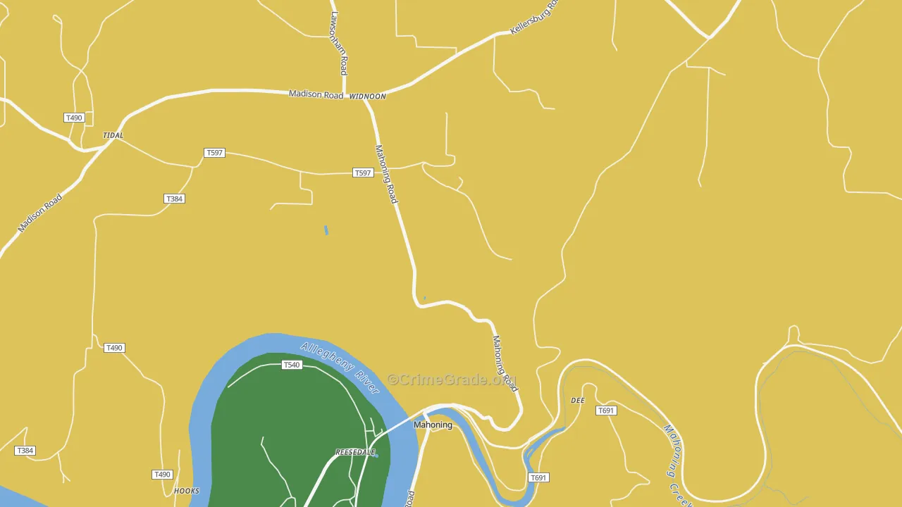 Mahoning, PA Map of Vehicle Theft Rates