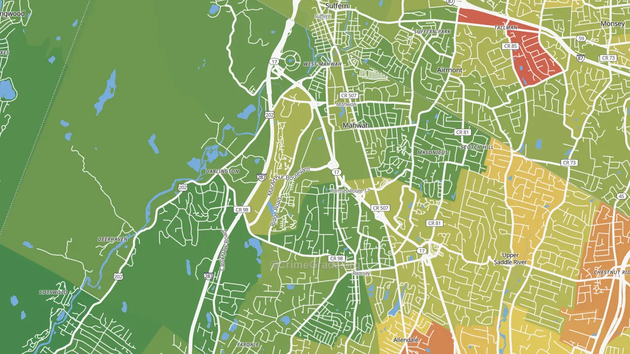 Mahwah, NJ Map of Vehicle Theft Rates