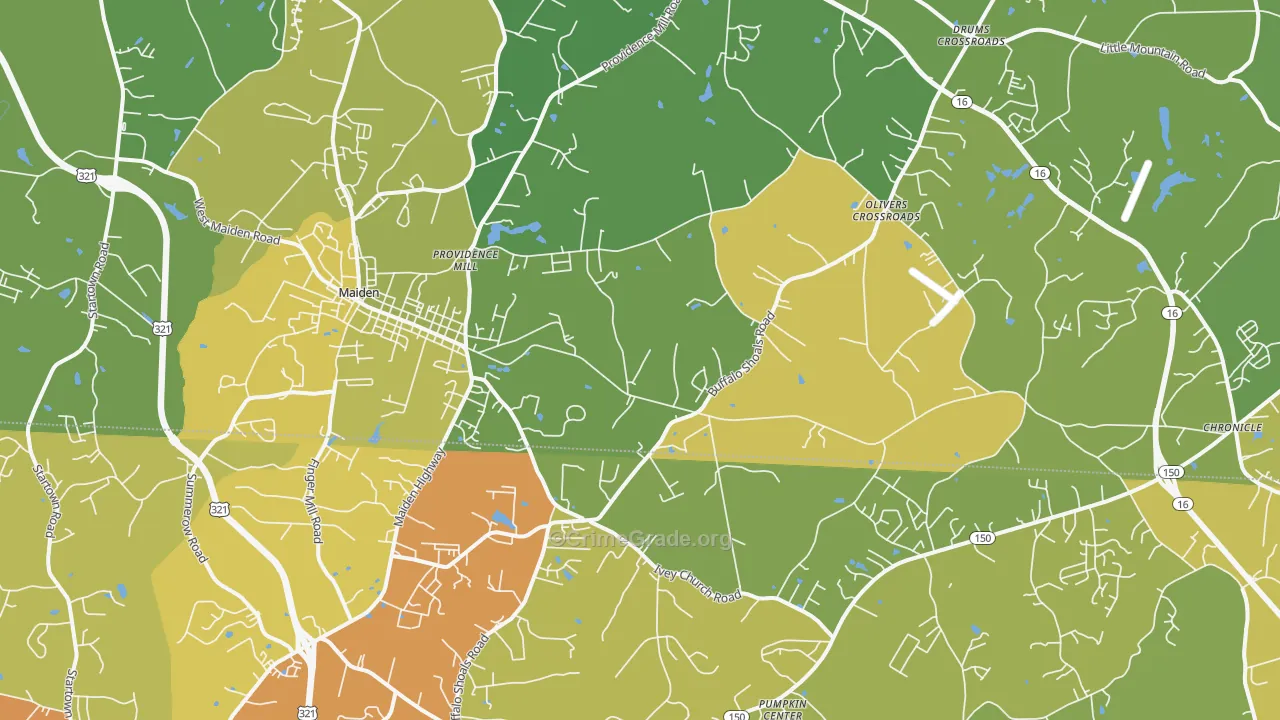 Maiden, NC Map of Vehicle Theft Rates