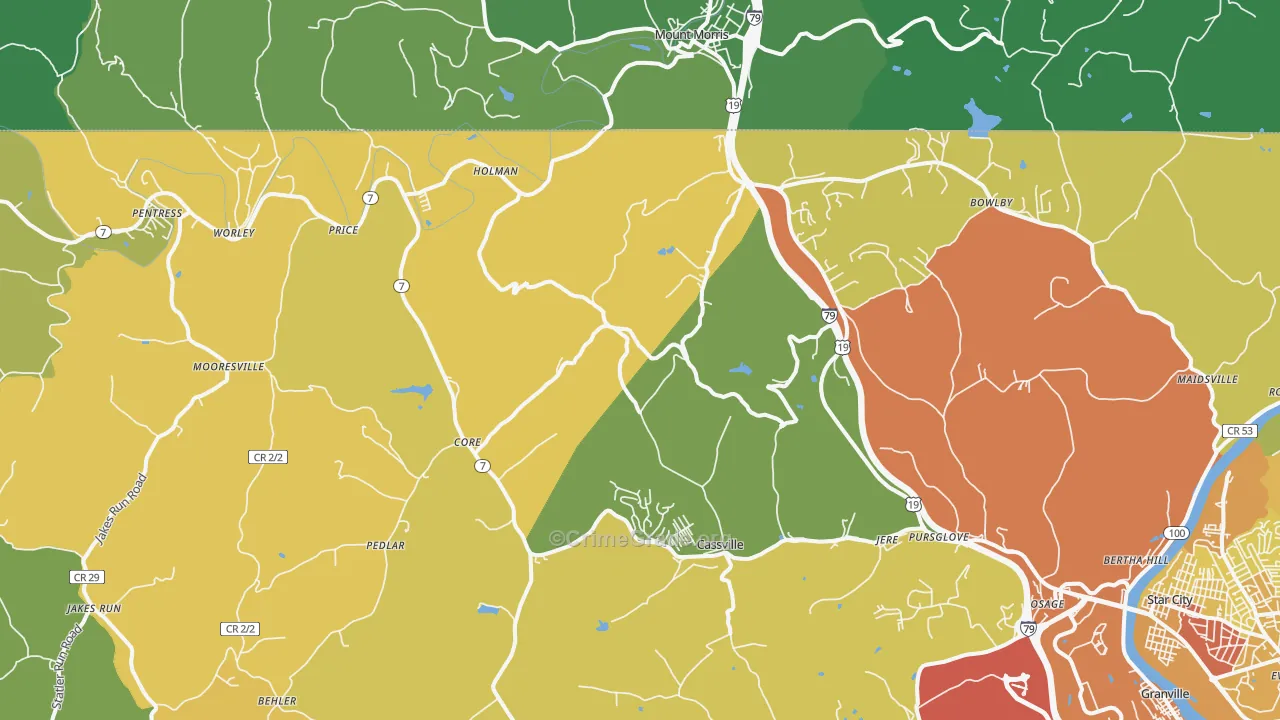 Maidsville, WV Map of Vehicle Theft Rates