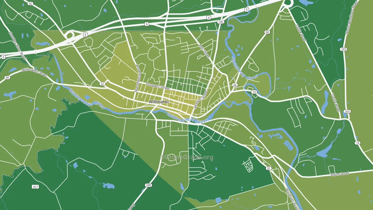 Main Street, Willimantic, CT Map of Vehicle Theft Rates