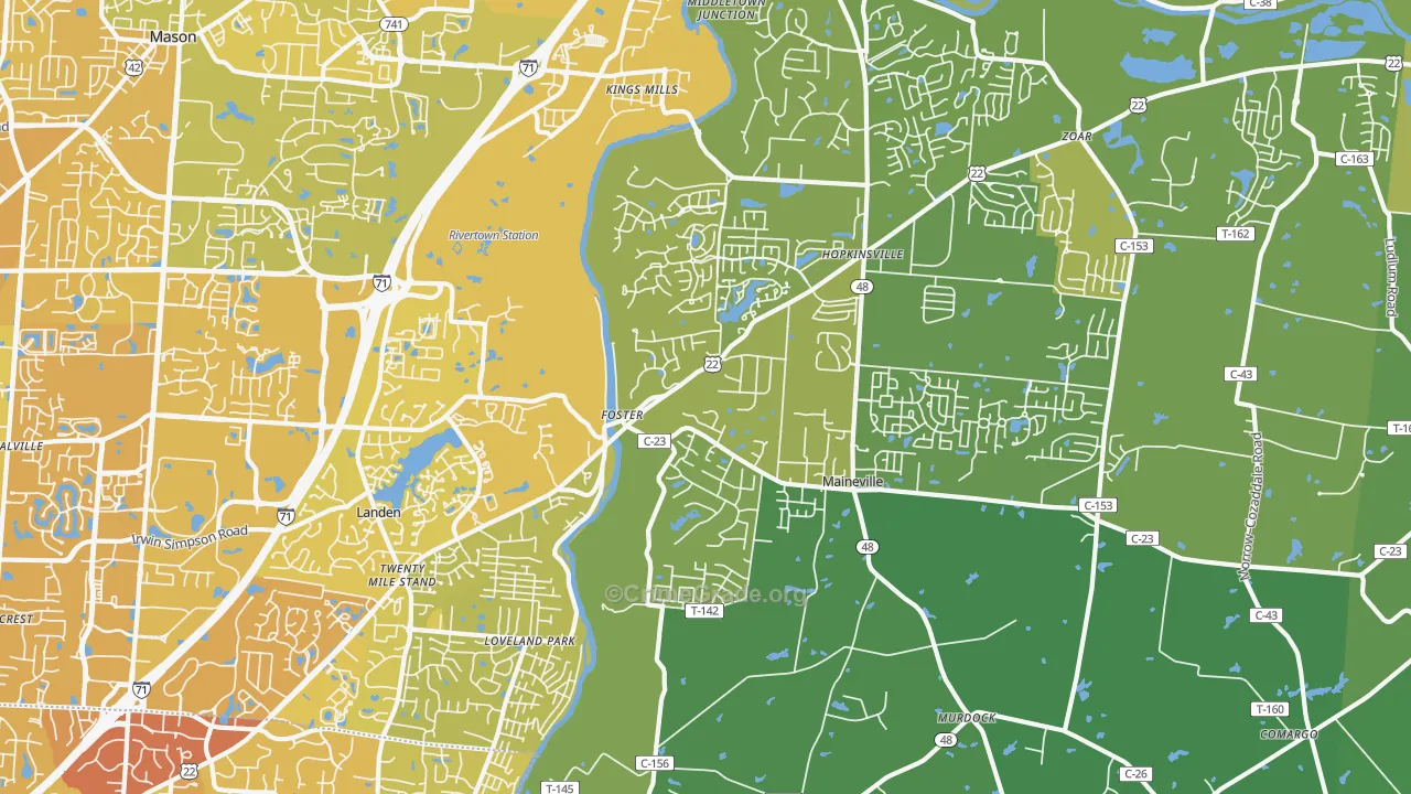 Maineville, OH Map of Vehicle Theft Rates