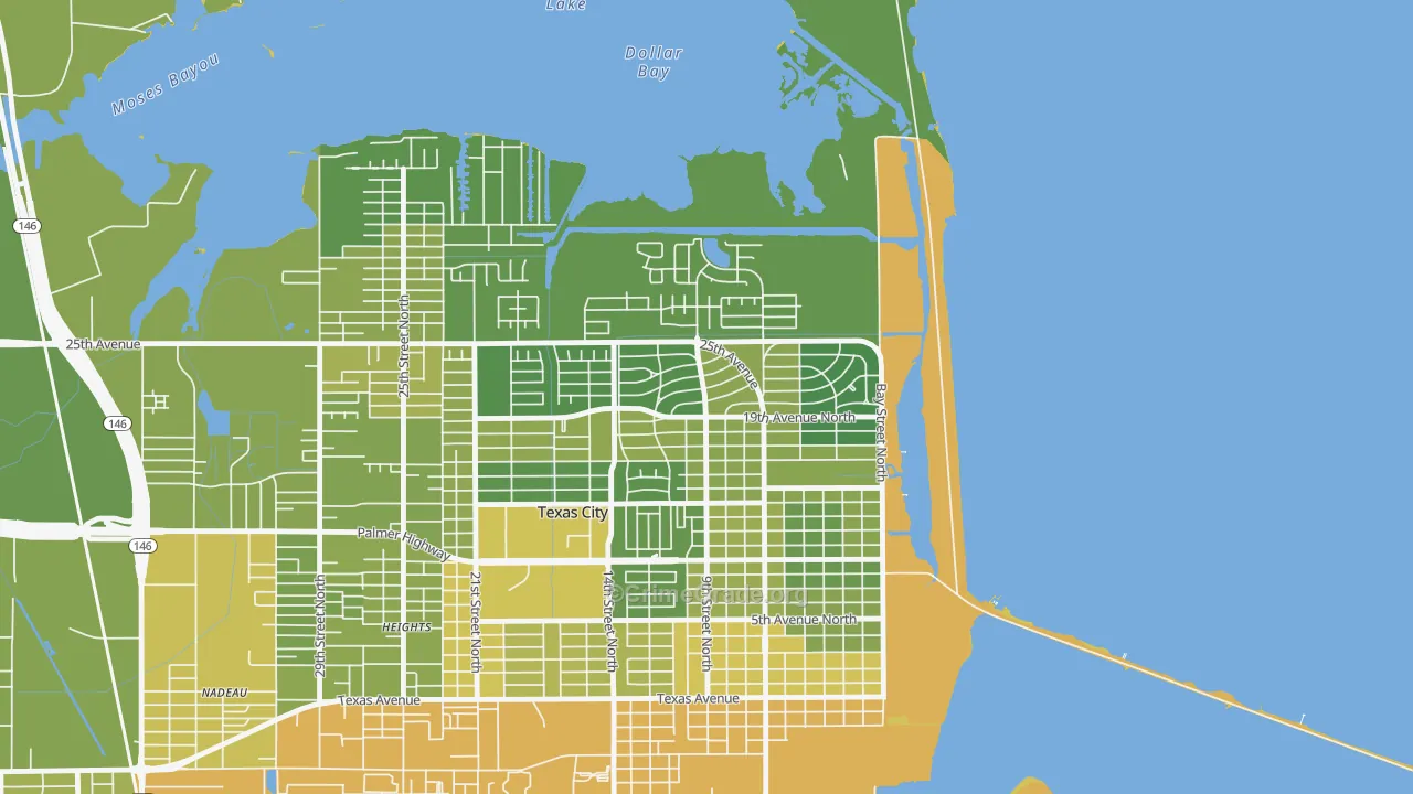 Mainland Park, Texas City, TX Map of Vehicle Theft Rates