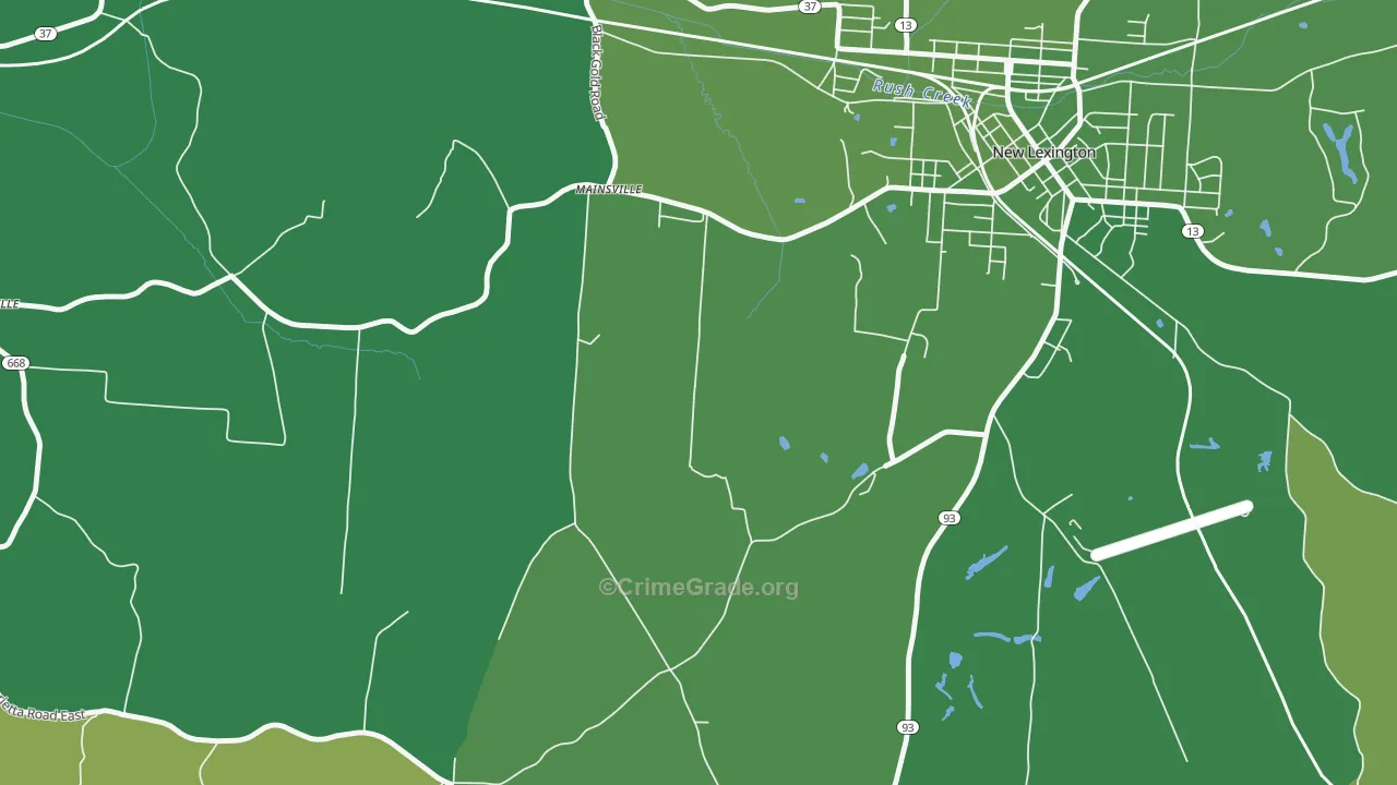 Mainsville, OH Map of Vehicle Theft Rates