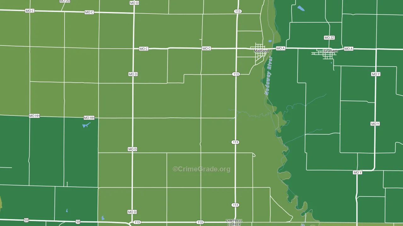 Maitland, MO Map of Vehicle Theft Rates
