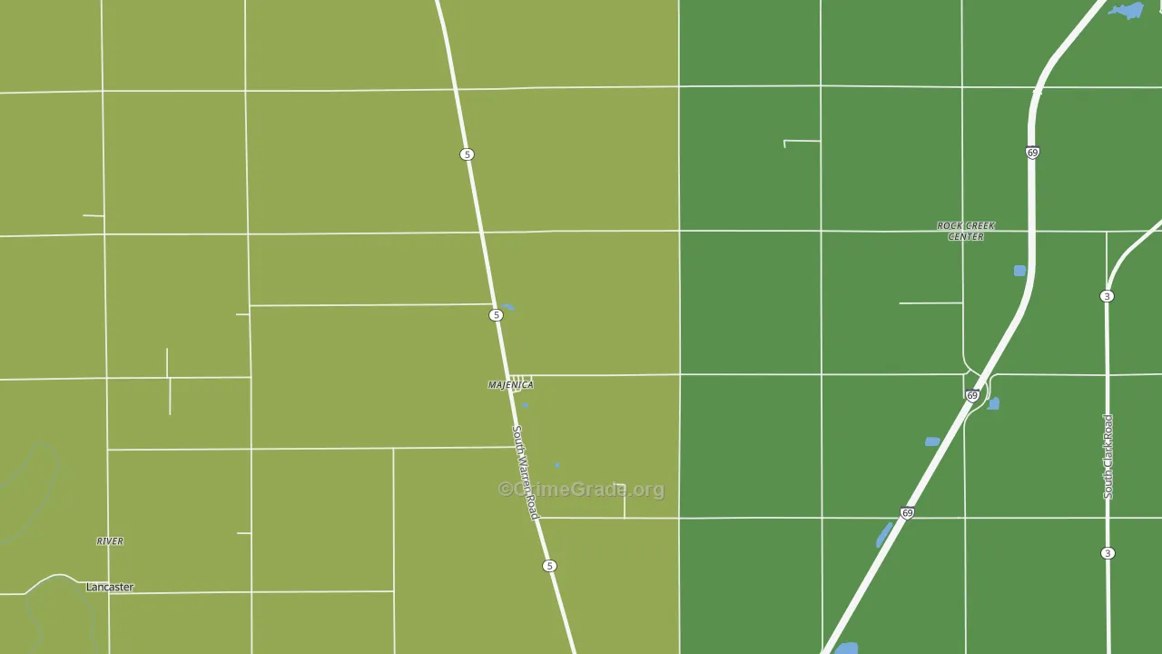 Majenica, IN Map of Vehicle Theft Rates