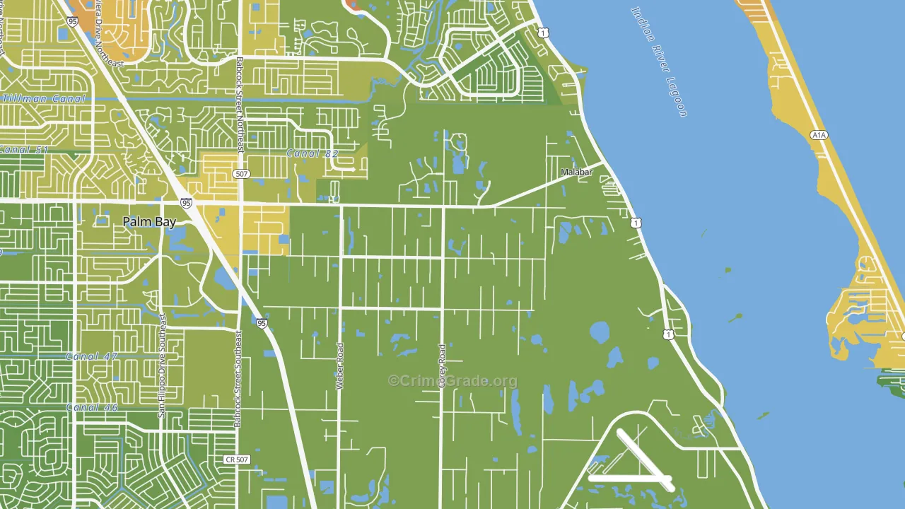 Malabar, FL Map of Vehicle Theft Rates