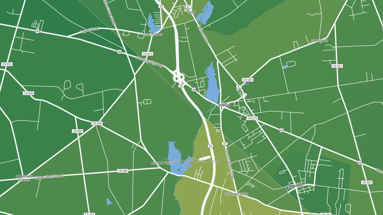 Malaga, NJ Map of Vehicle Theft Rates