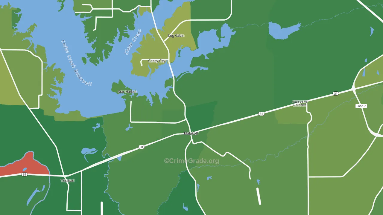 Malakoff, TX Map of Vehicle Theft Rates
