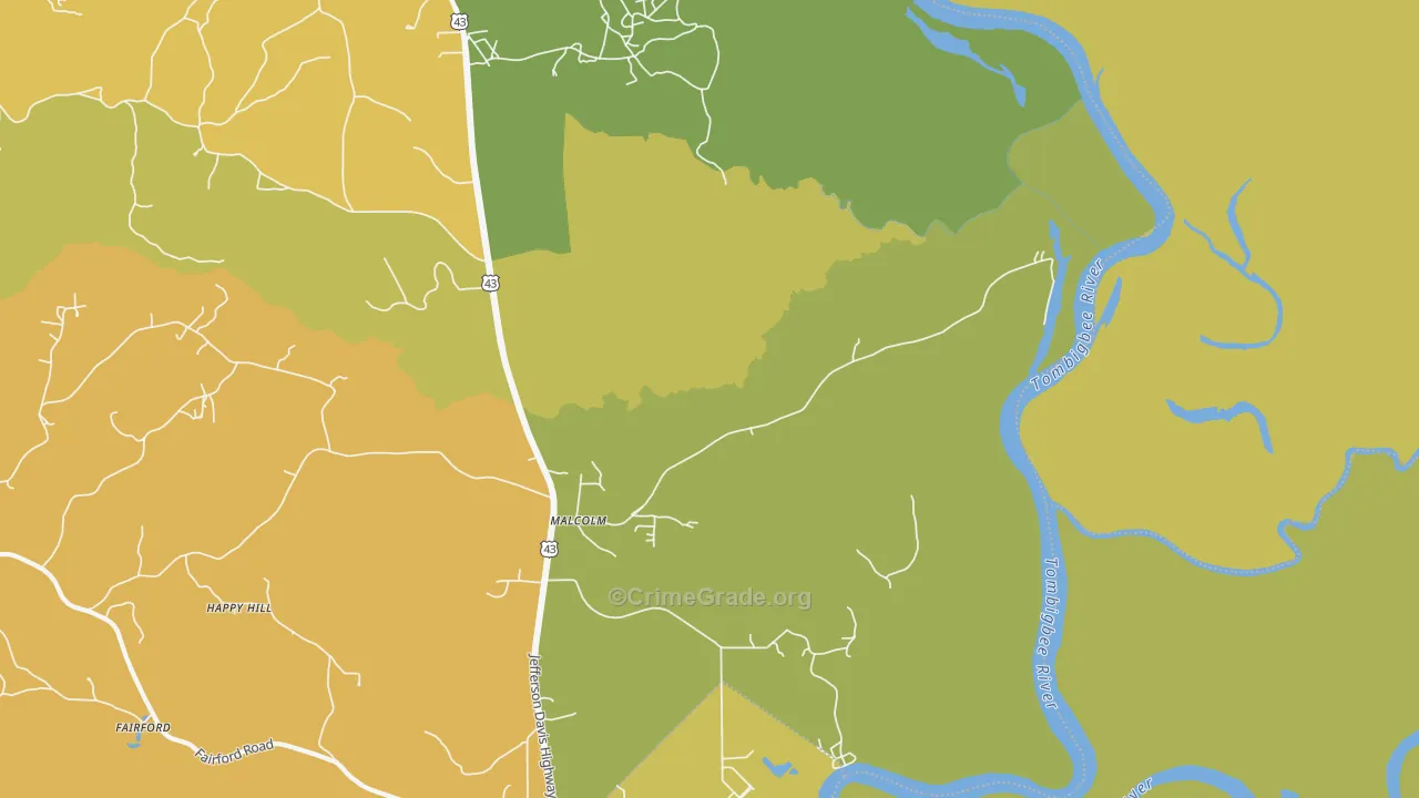 Malcolm, AL Map of Vehicle Theft Rates