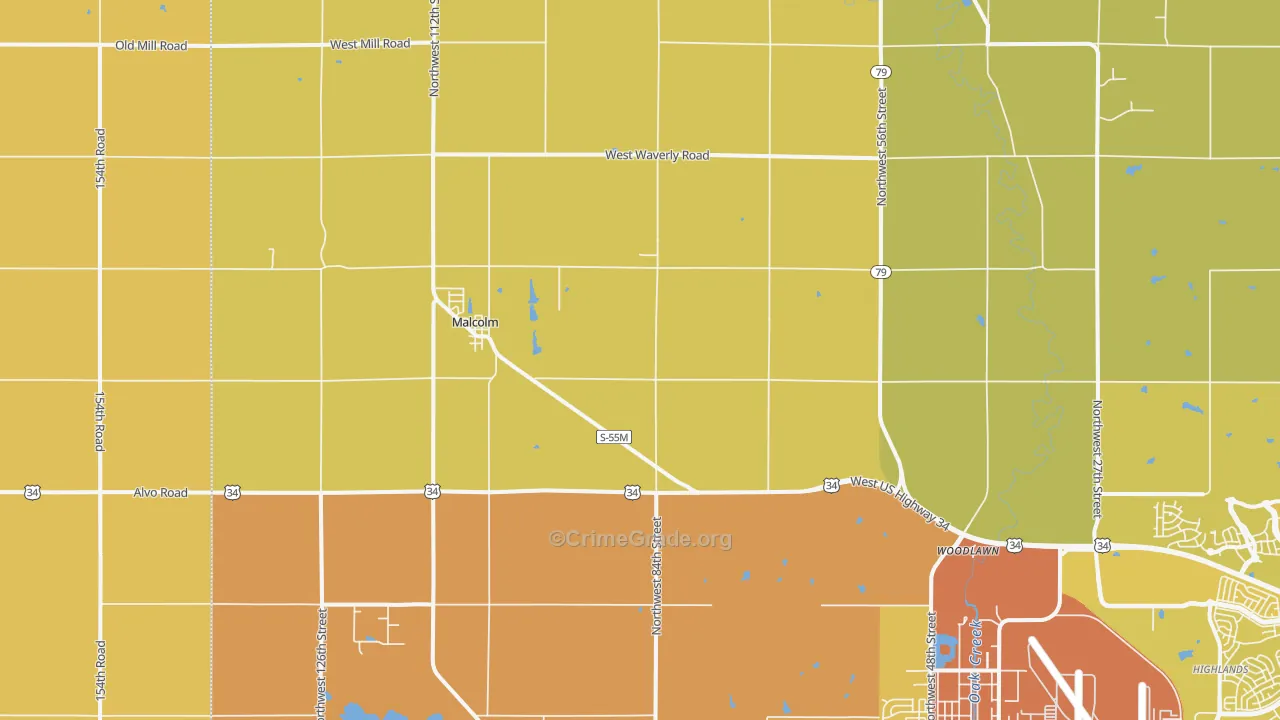 Malcolm, NE Map of Vehicle Theft Rates