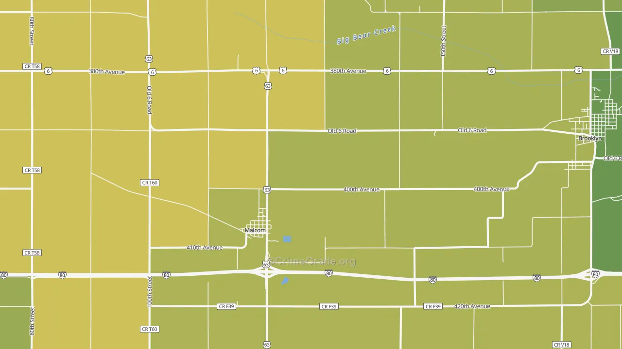 Malcom, IA Map of Vehicle Theft Rates