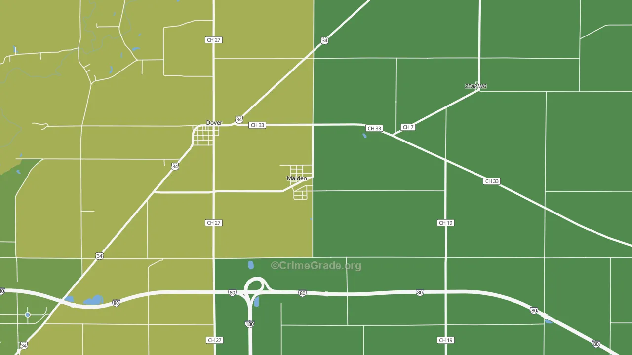 Malden, IL Map of Vehicle Theft Rates