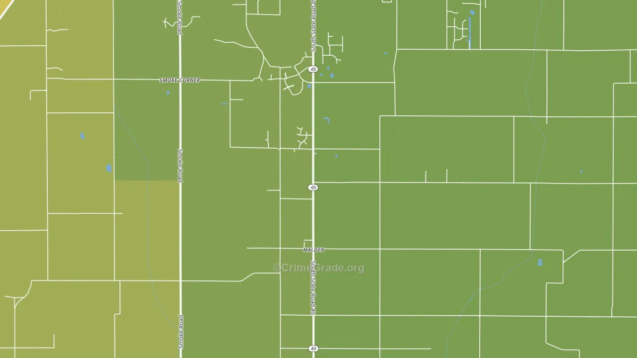 Malden, IN Map of Vehicle Theft Rates