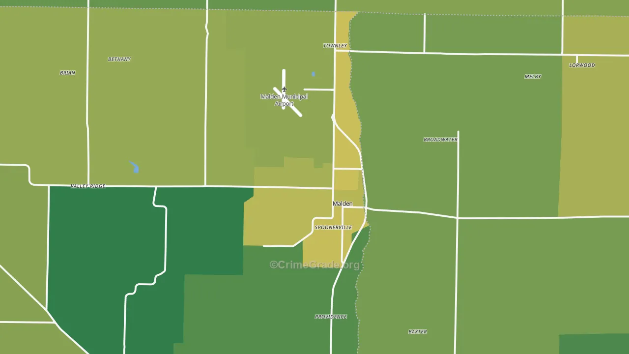 Malden, MO Map of Vehicle Theft Rates