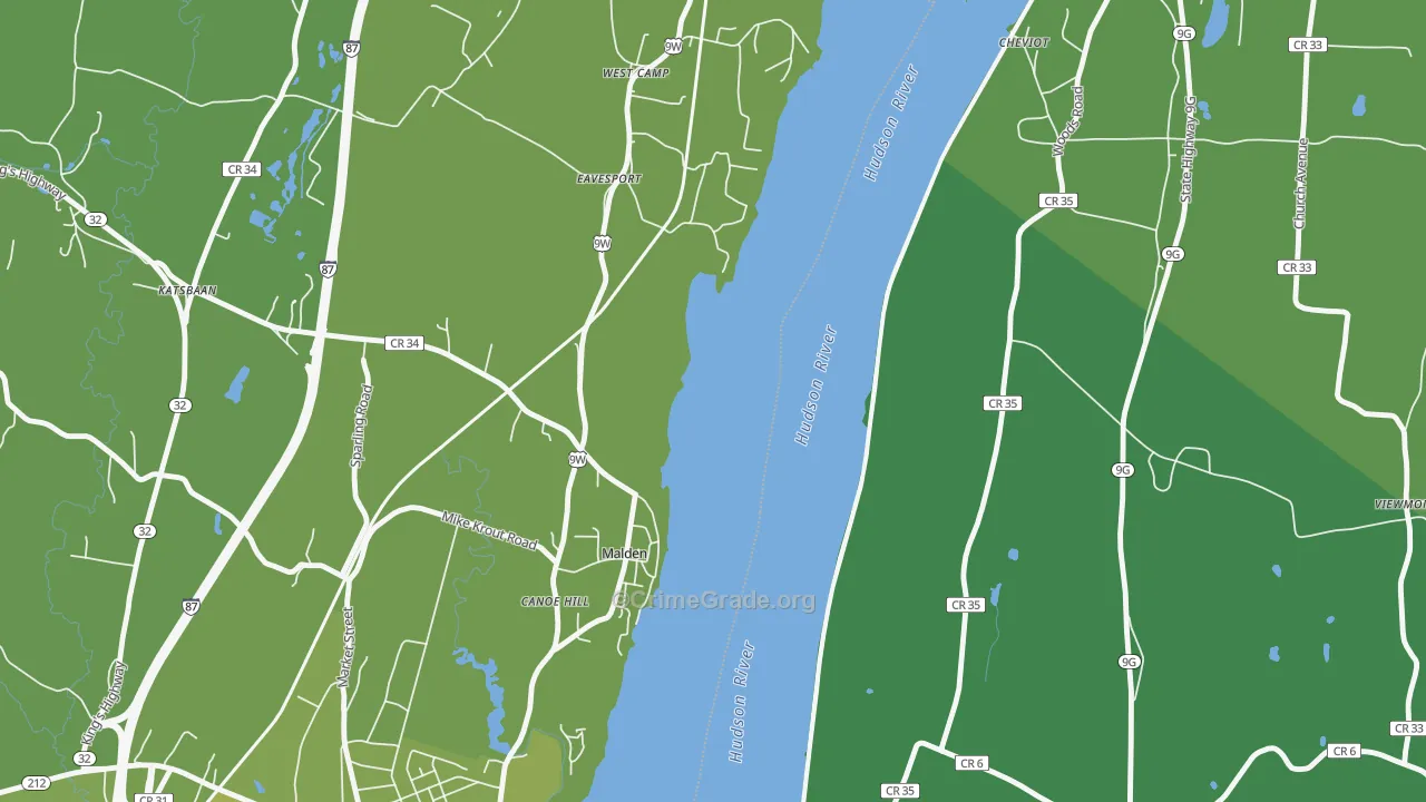 Malden-on-Hudson, NY Map of Vehicle Theft Rates